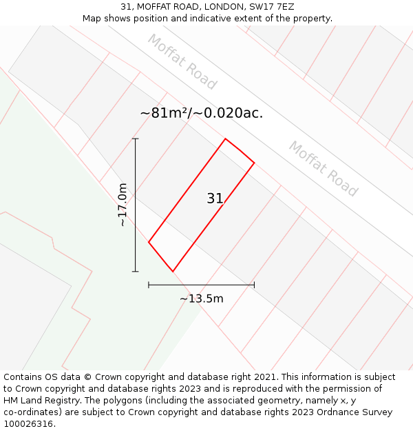 31, MOFFAT ROAD, LONDON, SW17 7EZ: Plot and title map
