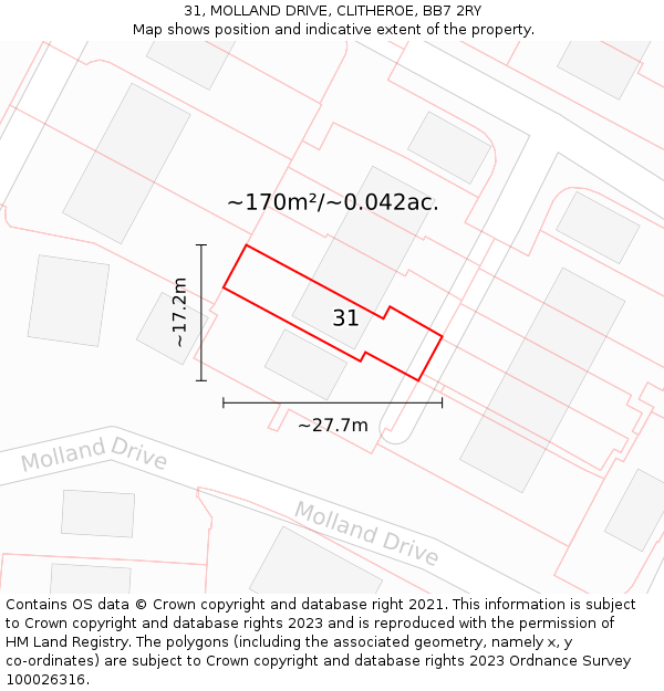 31, MOLLAND DRIVE, CLITHEROE, BB7 2RY: Plot and title map