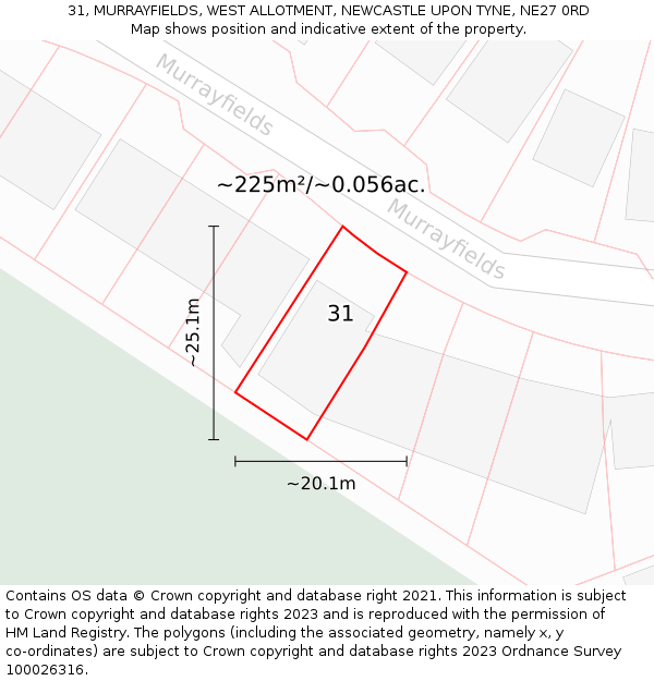 31, MURRAYFIELDS, WEST ALLOTMENT, NEWCASTLE UPON TYNE, NE27 0RD: Plot and title map