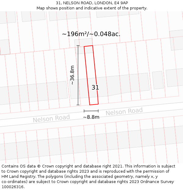 31, NELSON ROAD, LONDON, E4 9AP: Plot and title map