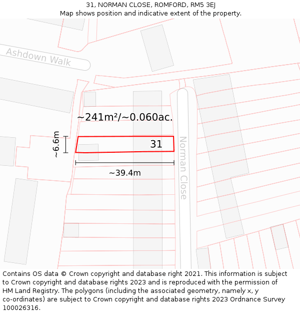 31, NORMAN CLOSE, ROMFORD, RM5 3EJ: Plot and title map