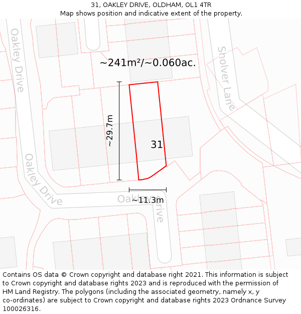 31, OAKLEY DRIVE, OLDHAM, OL1 4TR: Plot and title map