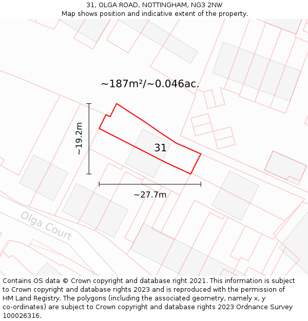 31, OLGA ROAD, NOTTINGHAM, NG3 2NW: Plot and title map