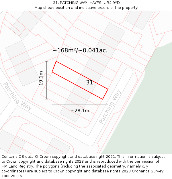 31, PATCHING WAY, HAYES, UB4 9YD: Plot and title map