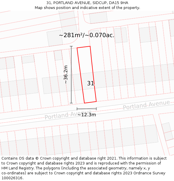 31, PORTLAND AVENUE, SIDCUP, DA15 9HA: Plot and title map