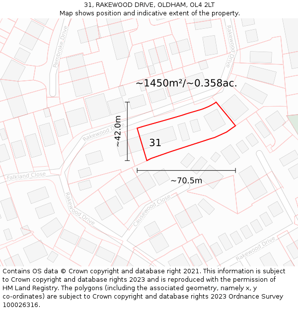 31, RAKEWOOD DRIVE, OLDHAM, OL4 2LT: Plot and title map