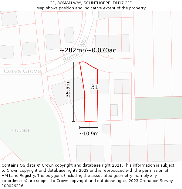 31, ROMAN WAY, SCUNTHORPE, DN17 2FD: Plot and title map