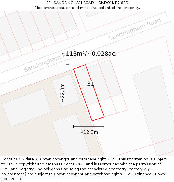 31, SANDRINGHAM ROAD, LONDON, E7 8ED: Plot and title map