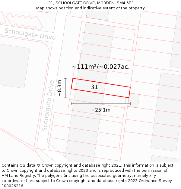 31, SCHOOLGATE DRIVE, MORDEN, SM4 5BF: Plot and title map
