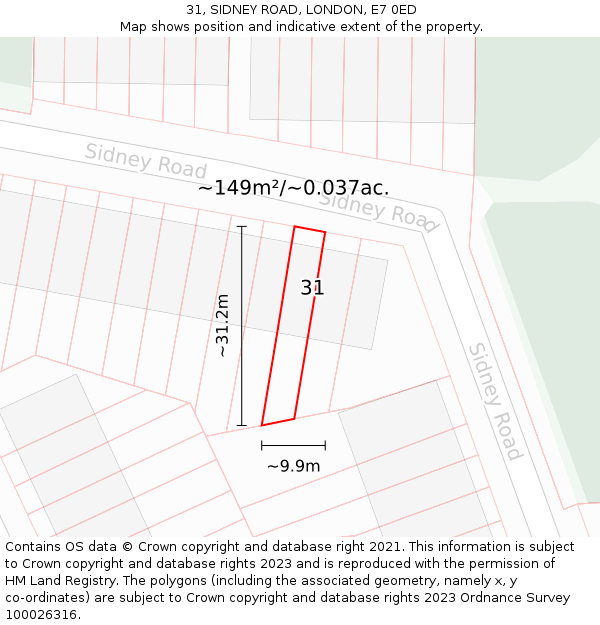 31, SIDNEY ROAD, LONDON, E7 0ED: Plot and title map