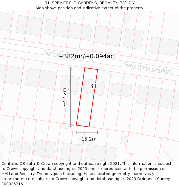 31, SPRINGFIELD GARDENS, BROMLEY, BR1 2LY: Plot and title map