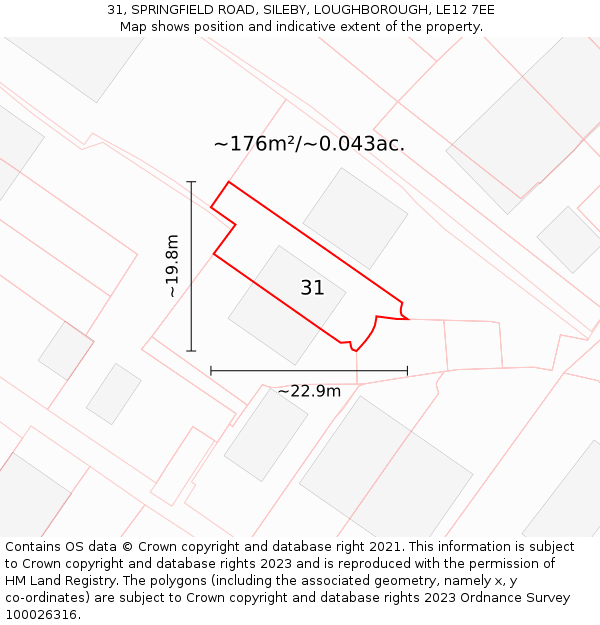 31, SPRINGFIELD ROAD, SILEBY, LOUGHBOROUGH, LE12 7EE: Plot and title map