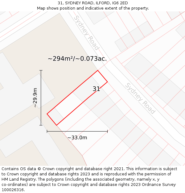 31, SYDNEY ROAD, ILFORD, IG6 2ED: Plot and title map