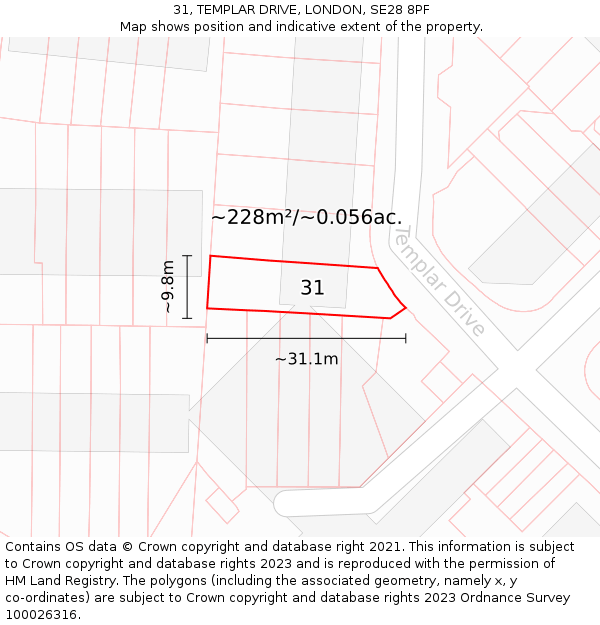 31, TEMPLAR DRIVE, LONDON, SE28 8PF: Plot and title map