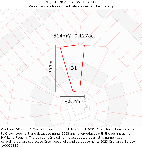 31, THE DRIVE, EPSOM, KT19 0AR: Plot and title map