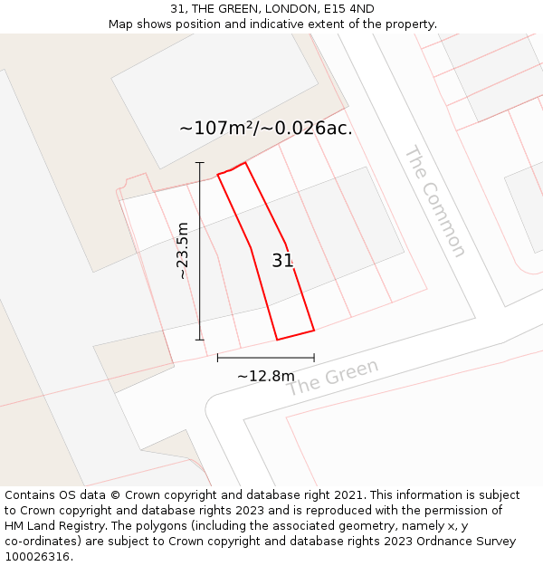 31, THE GREEN, LONDON, E15 4ND: Plot and title map
