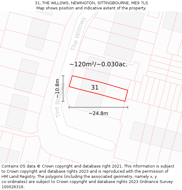 31, THE WILLOWS, NEWINGTON, SITTINGBOURNE, ME9 7LS: Plot and title map