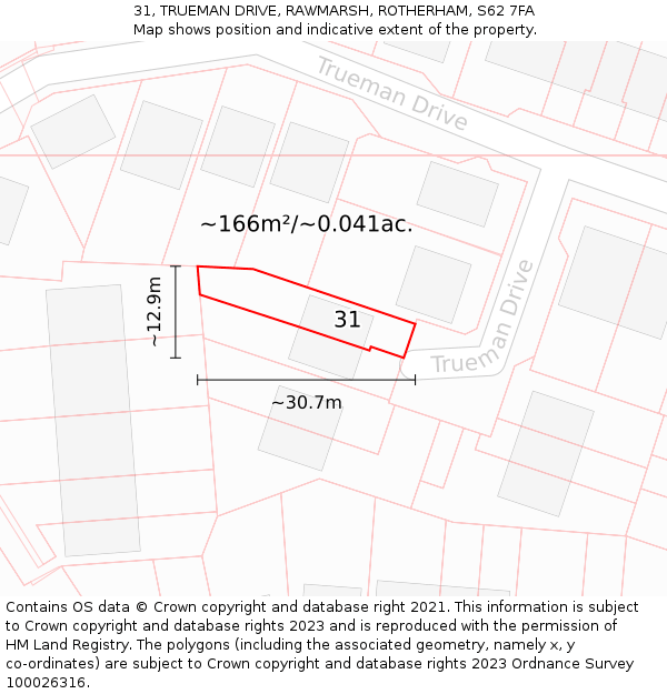 31, TRUEMAN DRIVE, RAWMARSH, ROTHERHAM, S62 7FA: Plot and title map