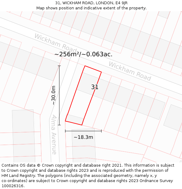 31, WICKHAM ROAD, LONDON, E4 9JR: Plot and title map
