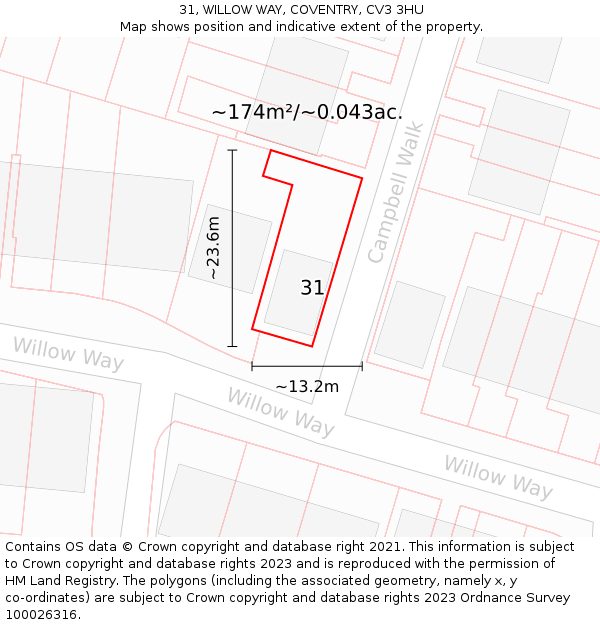 31, WILLOW WAY, COVENTRY, CV3 3HU: Plot and title map