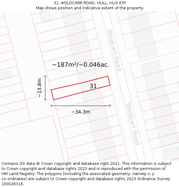 31, WOLDCARR ROAD, HULL, HU3 6TP: Plot and title map