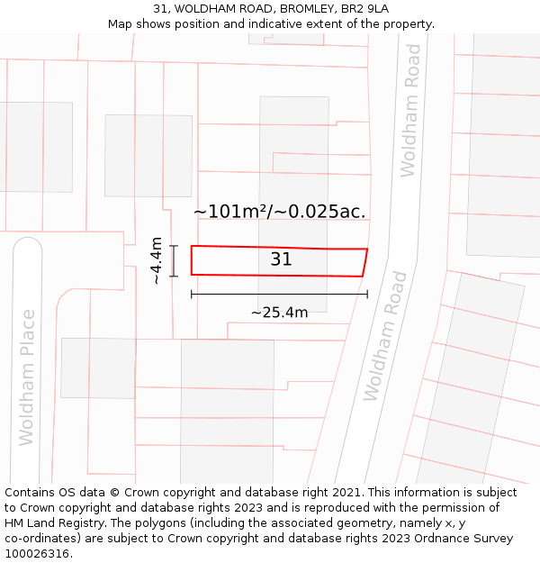 31, WOLDHAM ROAD, BROMLEY, BR2 9LA: Plot and title map