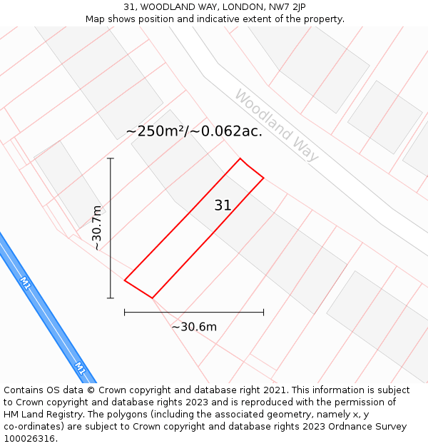 31, WOODLAND WAY, LONDON, NW7 2JP: Plot and title map