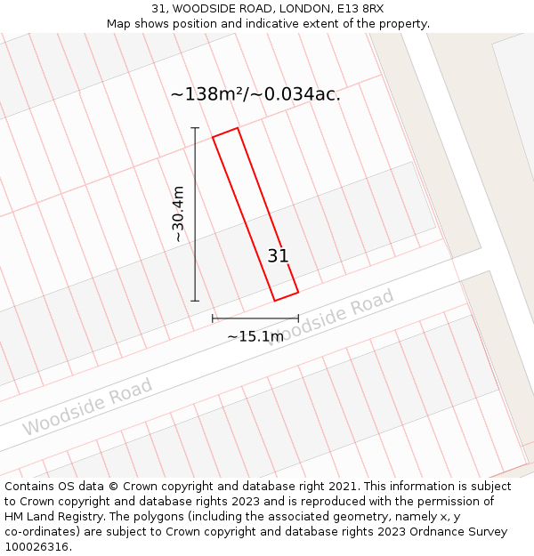 31, WOODSIDE ROAD, LONDON, E13 8RX: Plot and title map