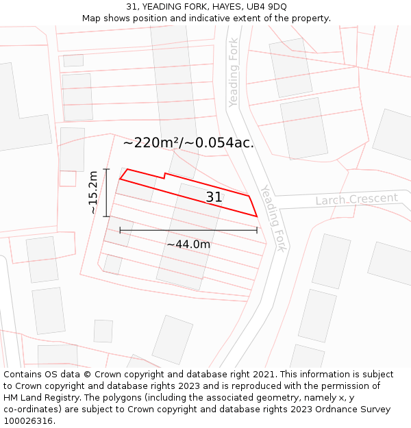 31, YEADING FORK, HAYES, UB4 9DQ: Plot and title map