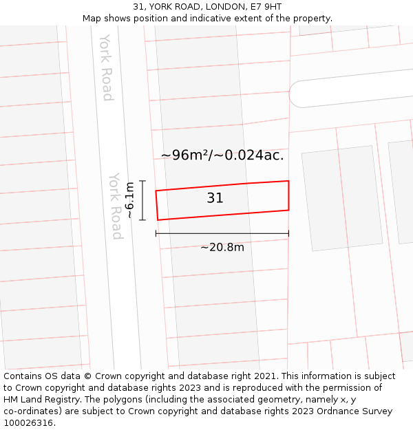 31, YORK ROAD, LONDON, E7 9HT: Plot and title map