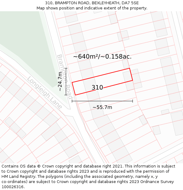 310, BRAMPTON ROAD, BEXLEYHEATH, DA7 5SE: Plot and title map