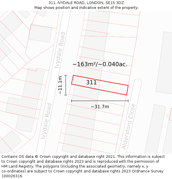 311, IVYDALE ROAD, LONDON, SE15 3DZ: Plot and title map