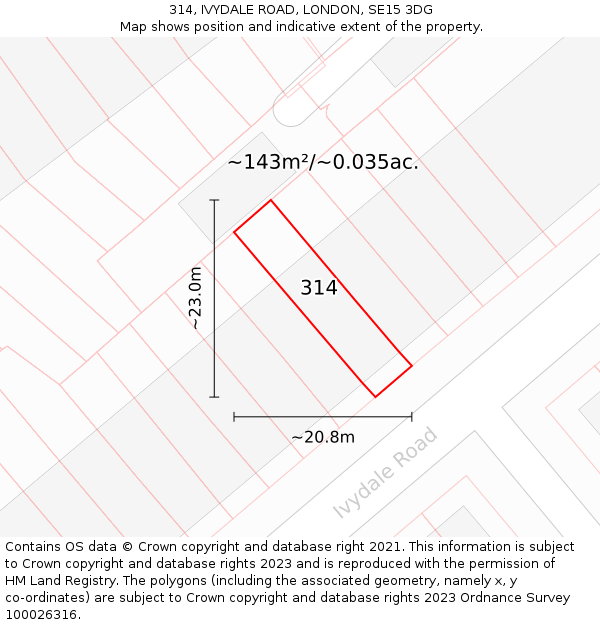 314, IVYDALE ROAD, LONDON, SE15 3DG: Plot and title map