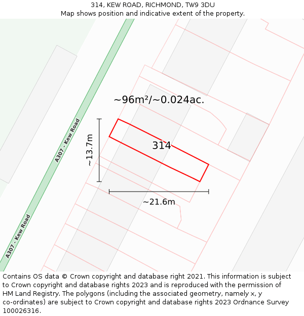 314, KEW ROAD, RICHMOND, TW9 3DU: Plot and title map