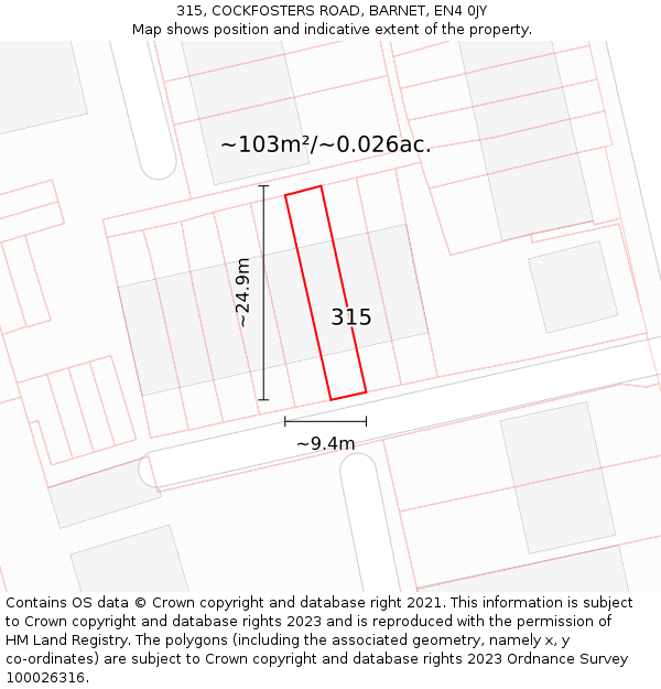 315, COCKFOSTERS ROAD, BARNET, EN4 0JY: Plot and title map