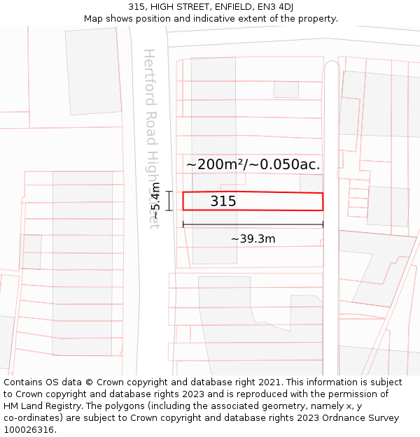315, HIGH STREET, ENFIELD, EN3 4DJ: Plot and title map