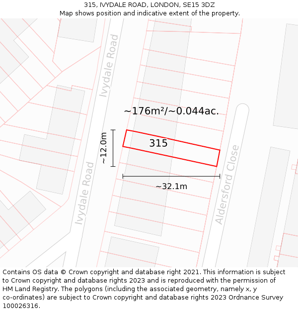 315, IVYDALE ROAD, LONDON, SE15 3DZ: Plot and title map