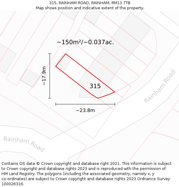 315, RAINHAM ROAD, RAINHAM, RM13 7TB: Plot and title map