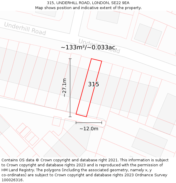 315, UNDERHILL ROAD, LONDON, SE22 9EA: Plot and title map