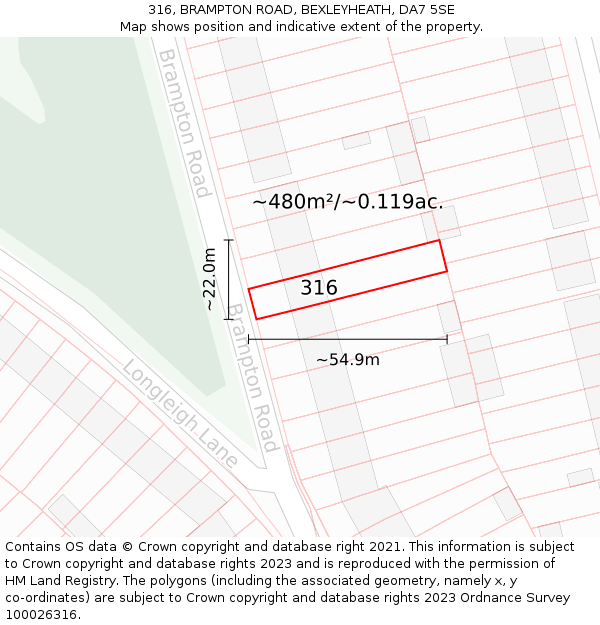 316, BRAMPTON ROAD, BEXLEYHEATH, DA7 5SE: Plot and title map
