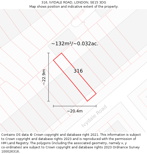 316, IVYDALE ROAD, LONDON, SE15 3DG: Plot and title map