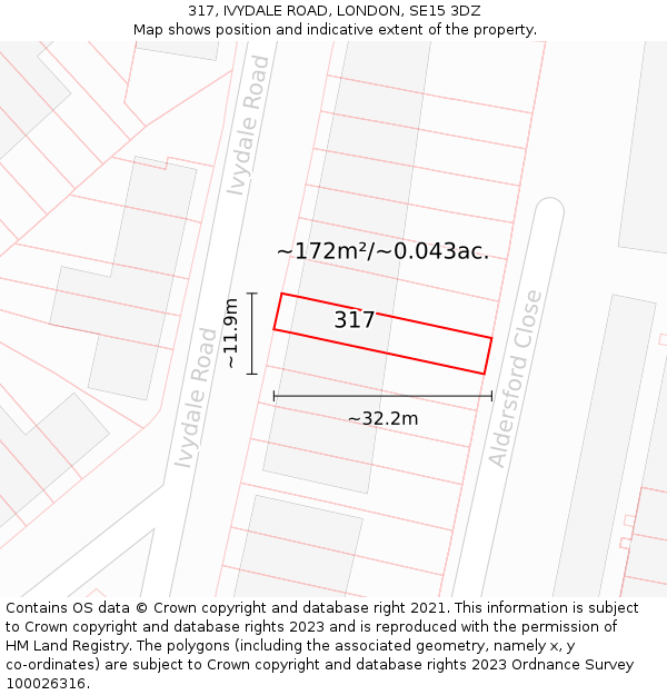 317, IVYDALE ROAD, LONDON, SE15 3DZ: Plot and title map