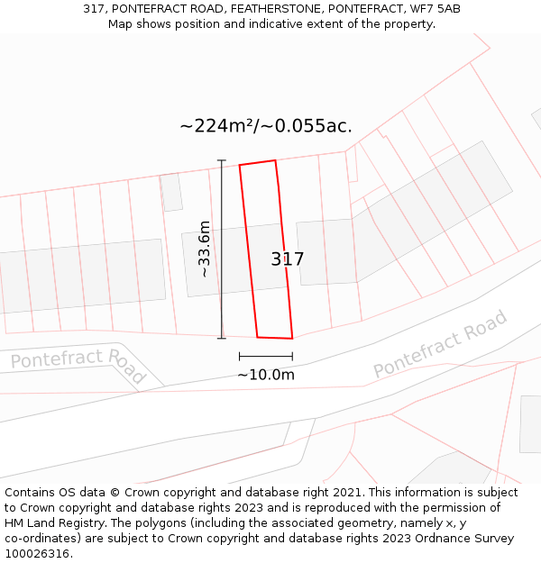 317, PONTEFRACT ROAD, FEATHERSTONE, PONTEFRACT, WF7 5AB: Plot and title map