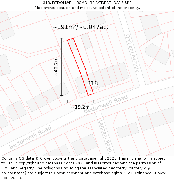 318, BEDONWELL ROAD, BELVEDERE, DA17 5PE: Plot and title map