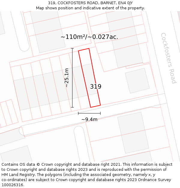 319, COCKFOSTERS ROAD, BARNET, EN4 0JY: Plot and title map