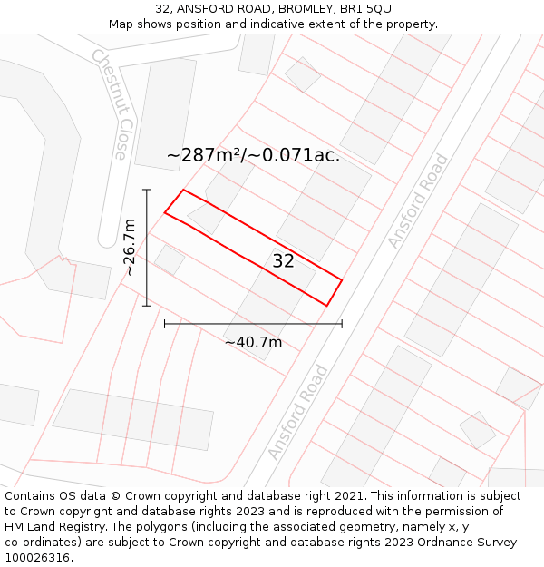 32, ANSFORD ROAD, BROMLEY, BR1 5QU: Plot and title map