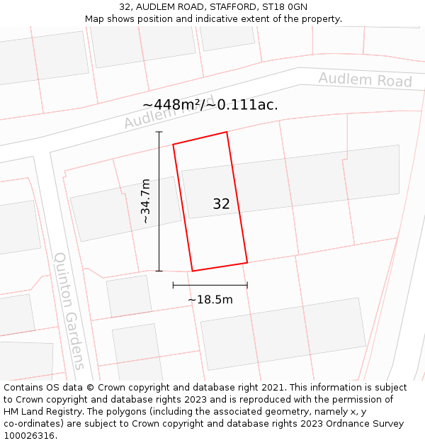 32, AUDLEM ROAD, STAFFORD, ST18 0GN: Plot and title map