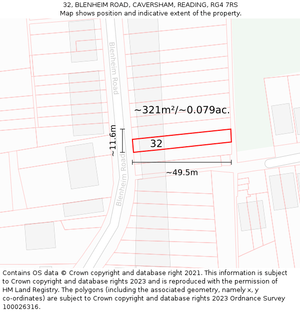32, BLENHEIM ROAD, CAVERSHAM, READING, RG4 7RS: Plot and title map