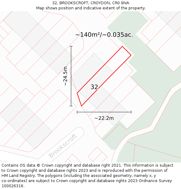 32, BROOKSCROFT, CROYDON, CR0 9NA: Plot and title map