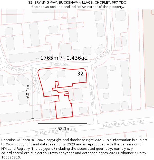 32, BRYNING WAY, BUCKSHAW VILLAGE, CHORLEY, PR7 7DQ: Plot and title map